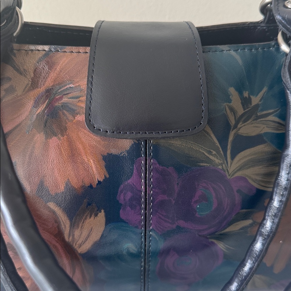 Patricia Nash Rienzo Floral Black Leather Peruvian Painting Shoulder Handbag - Picture 8 of 16